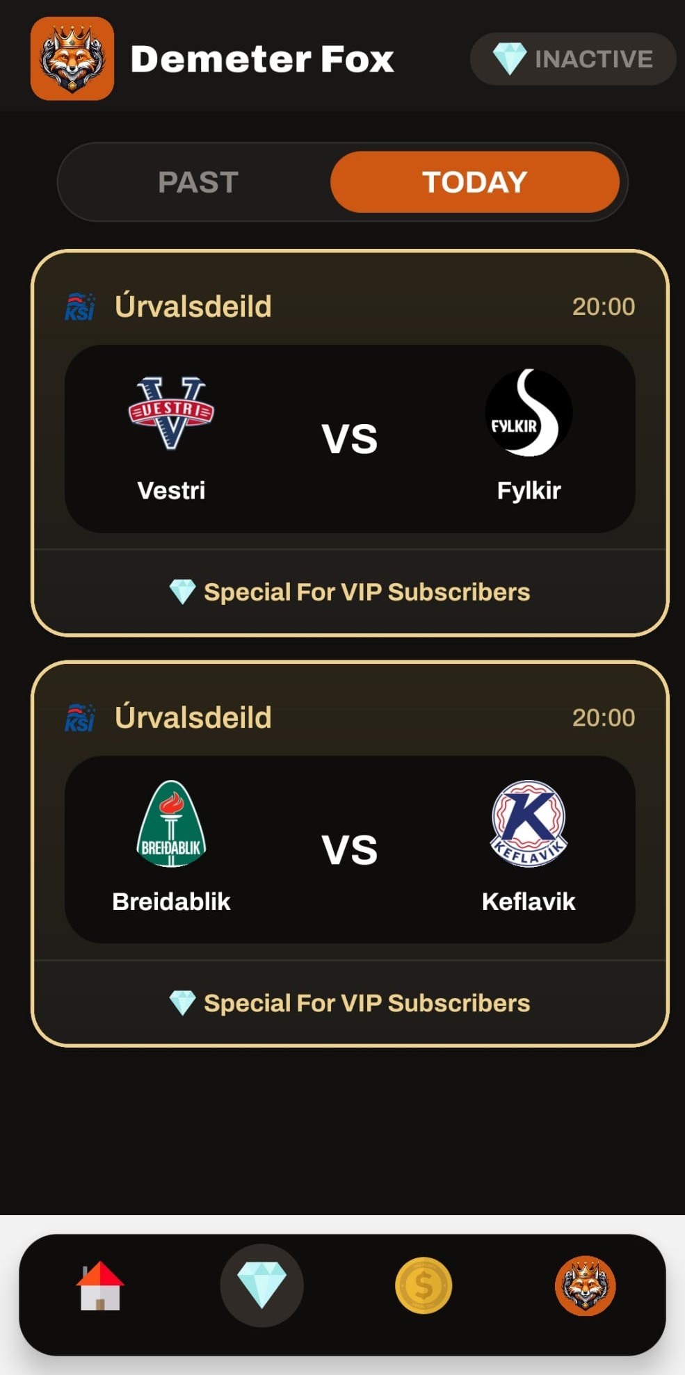 Demeter Fox All in One VIP prediction screen