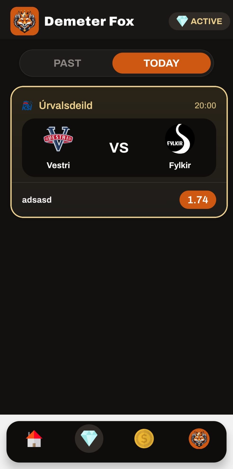 Demeter Fox All in One VIP prediction screen